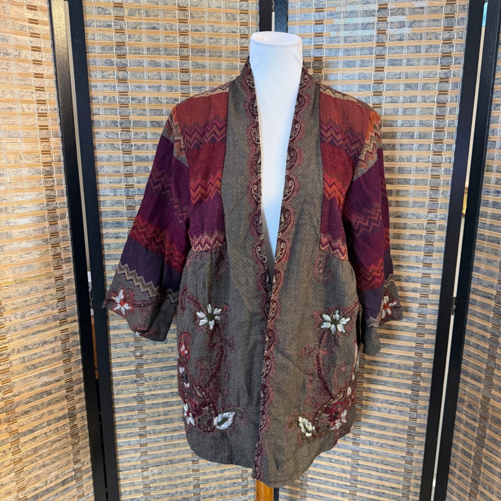 Soft Surroundings Izmir‎ wool embroidered patchwork jacket XL